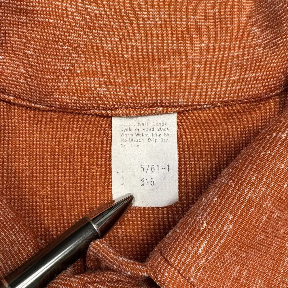 Vintage Rust Orange Button-Up Long Sleeve Shirt Jacket Size 16 Heathered Pockets - Picture 6 of 16